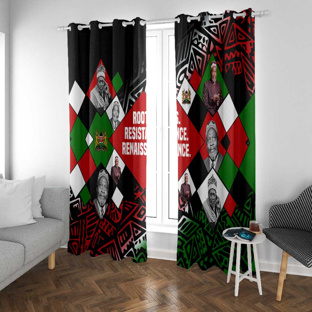 Jomo Kenyatta Window Curtain with Roots Resistance Renaissance and Kenyan Patchwork Pattern Tribute - Wonder Print Shop