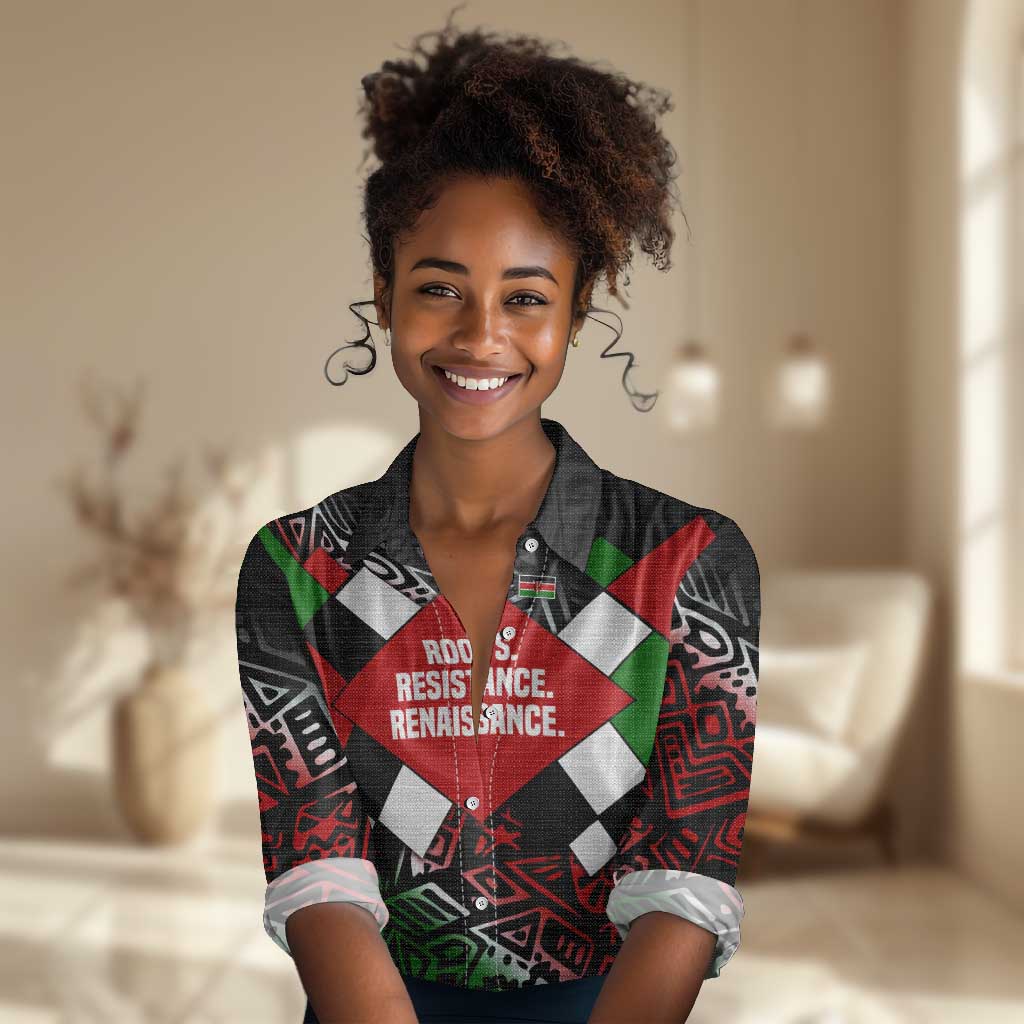 Jomo Kenyatta Women Casual Shirt with Roots Resistance Renaissance and Kenyan Patchwork Pattern Tribute - Wonder Print Shop