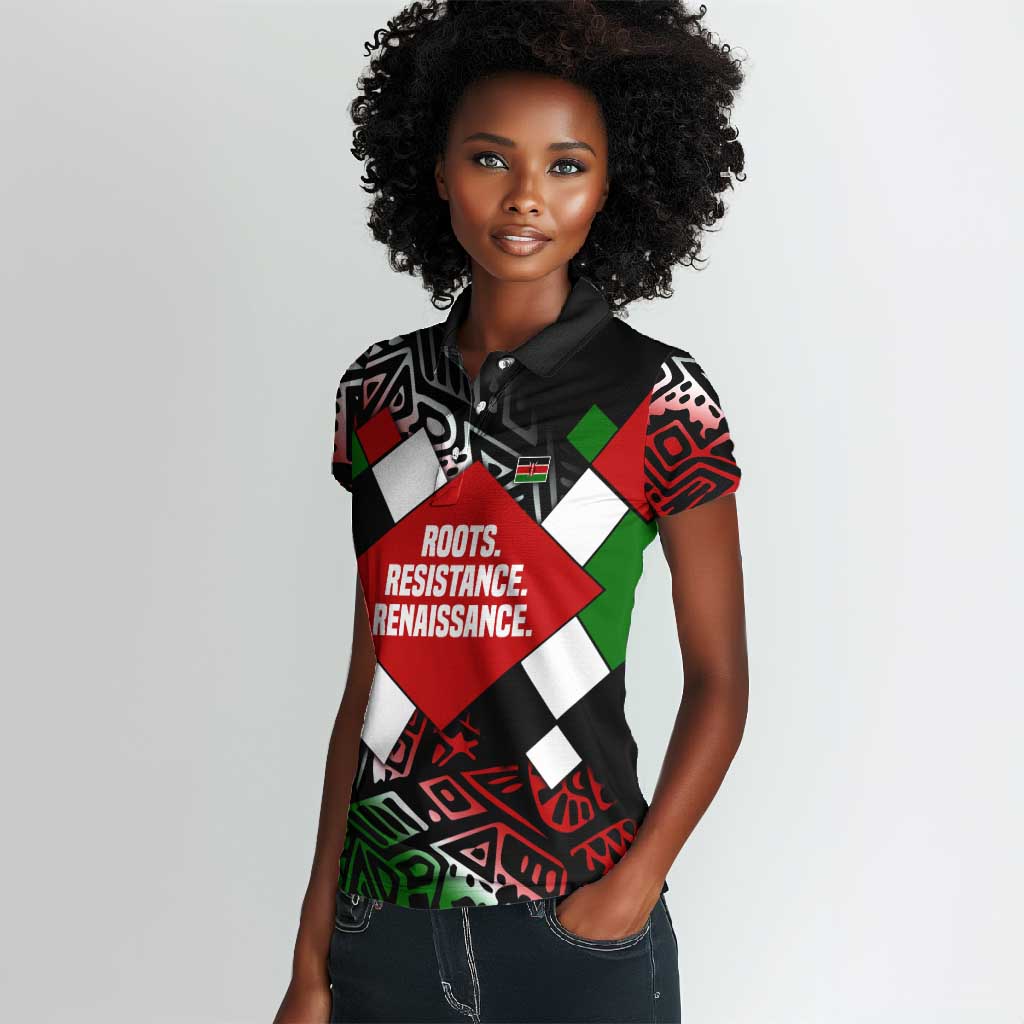 Jomo Kenyatta Women Polo Shirt with Roots Resistance Renaissance and Kenyan Patchwork Pattern Tribute - Wonder Print Shop