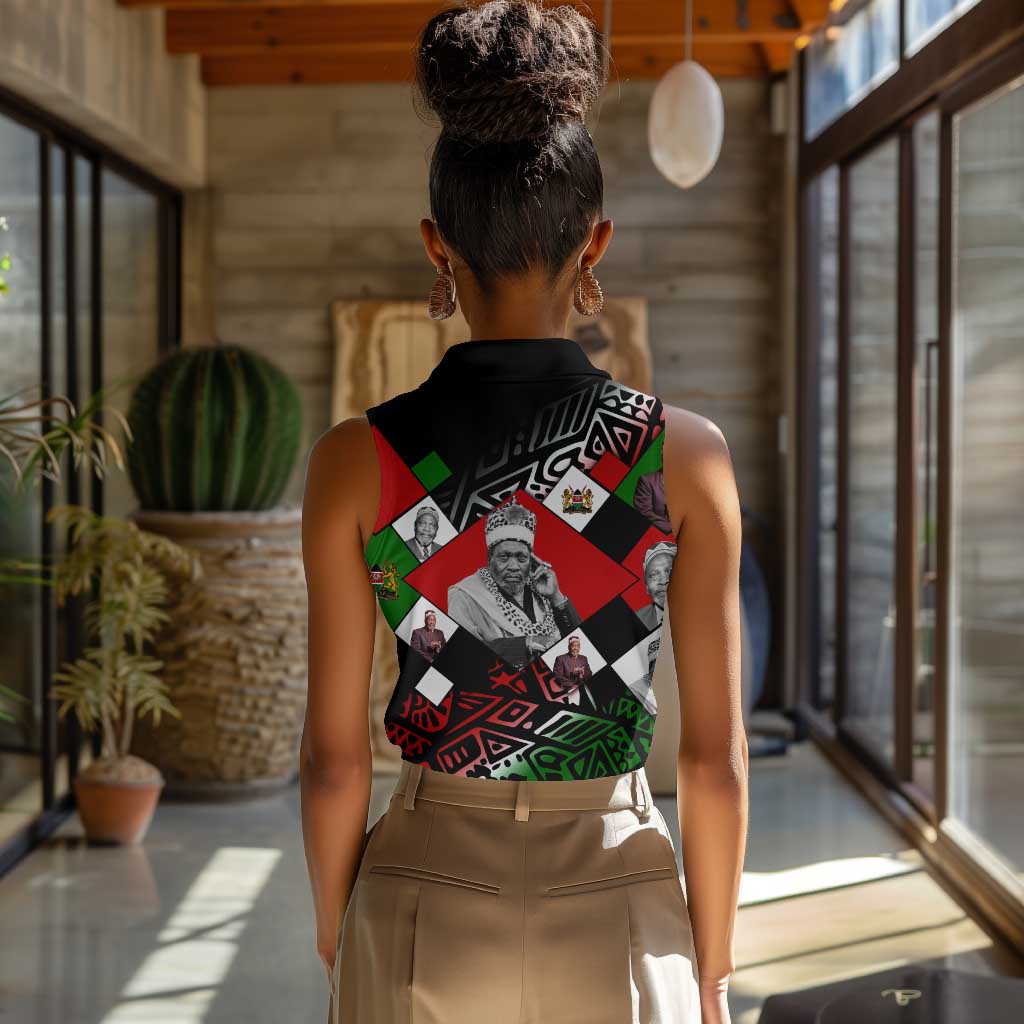 Jomo Kenyatta Women Sleeveless Polo Shirt with Roots Resistance Renaissance and Kenyan Patchwork Pattern Tribute - Wonder Print Shop