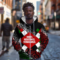 Jomo Kenyatta Zip Hoodie with Roots Resistance Renaissance and Kenyan Patchwork Pattern Tribute - Wonder Print Shop