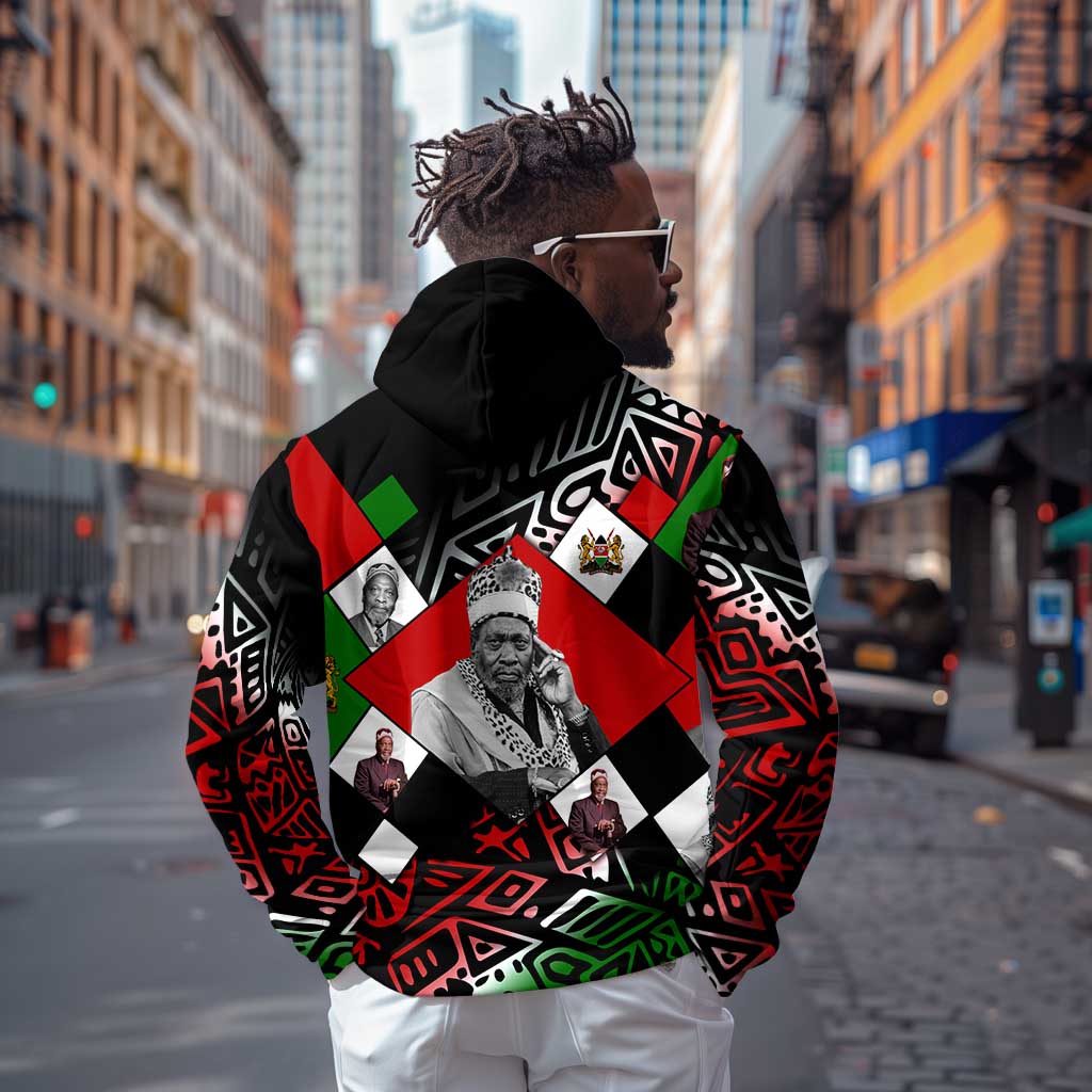 Jomo Kenyatta Zip Hoodie with Roots Resistance Renaissance and Kenyan Patchwork Pattern Tribute - Wonder Print Shop