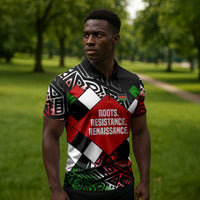 Jomo Kenyatta Zipper Polo Shirt with Roots Resistance Renaissance and Kenyan Patchwork Pattern Tribute - Wonder Print Shop