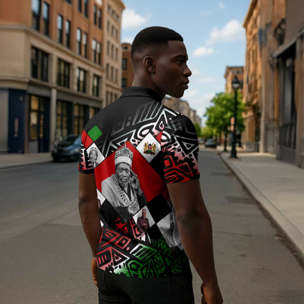 Jomo Kenyatta Zipper Polo Shirt with Roots Resistance Renaissance and Kenyan Patchwork Pattern Tribute - Wonder Print Shop