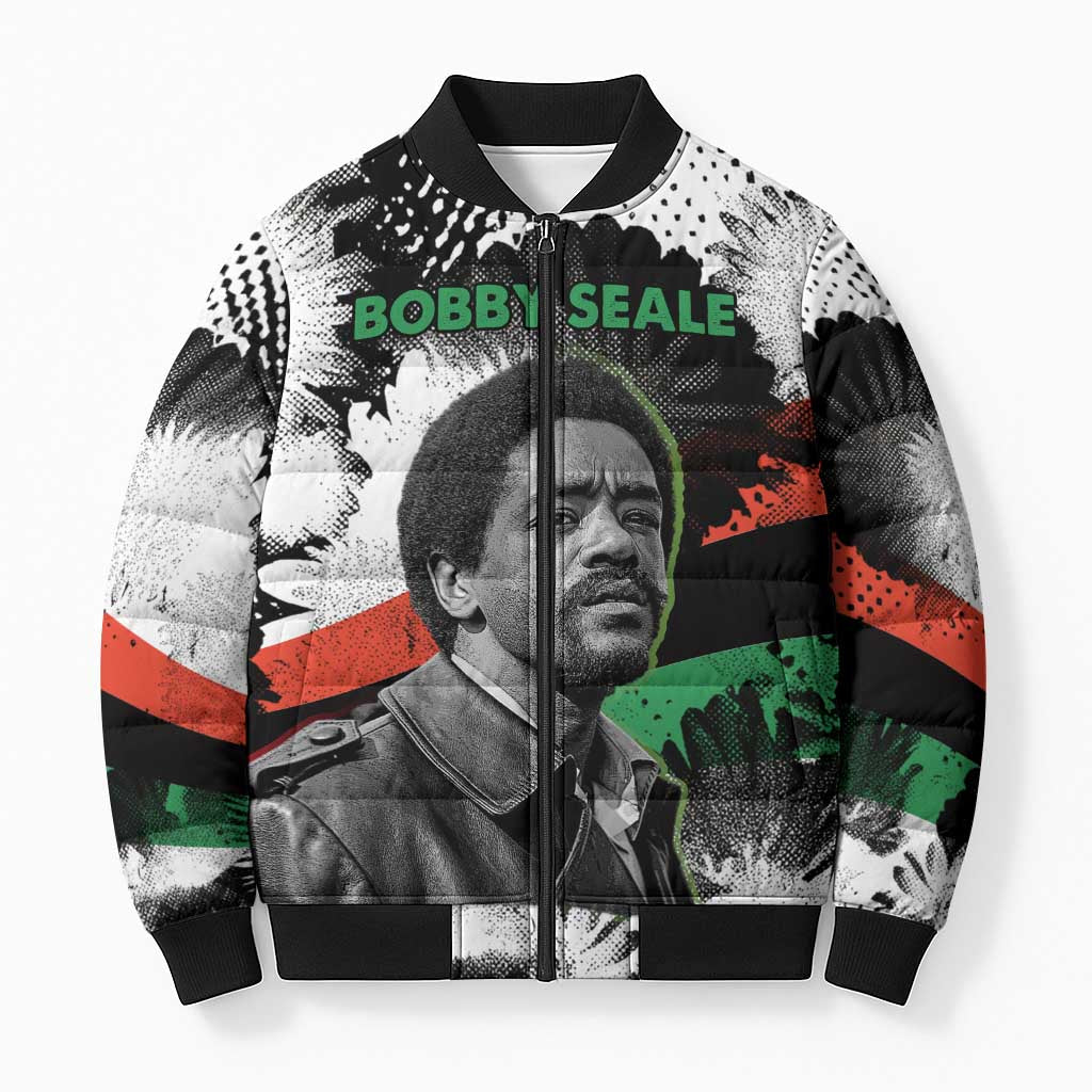 Bobby Seale Bomber Puffer Jacket Black Panther Artwork Solidarity Quote Revolutionary Civil Rights Tribute - Wonder Print Shop