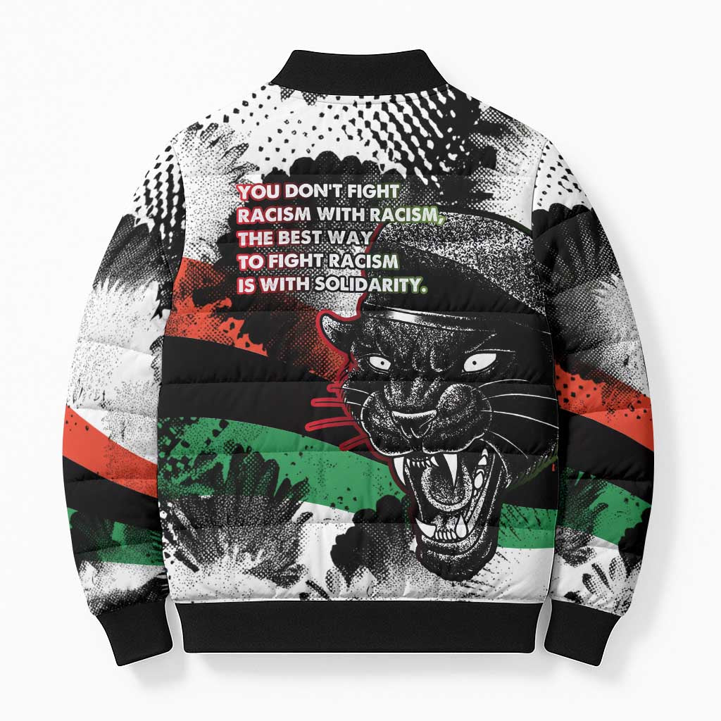 Bobby Seale Bomber Puffer Jacket Black Panther Artwork Solidarity Quote Revolutionary Civil Rights Tribute - Wonder Print Shop
