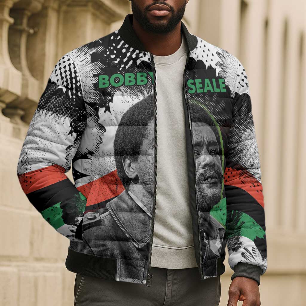 Bobby Seale Bomber Puffer Jacket Black Panther Artwork Solidarity Quote Revolutionary Civil Rights Tribute - Wonder Print Shop