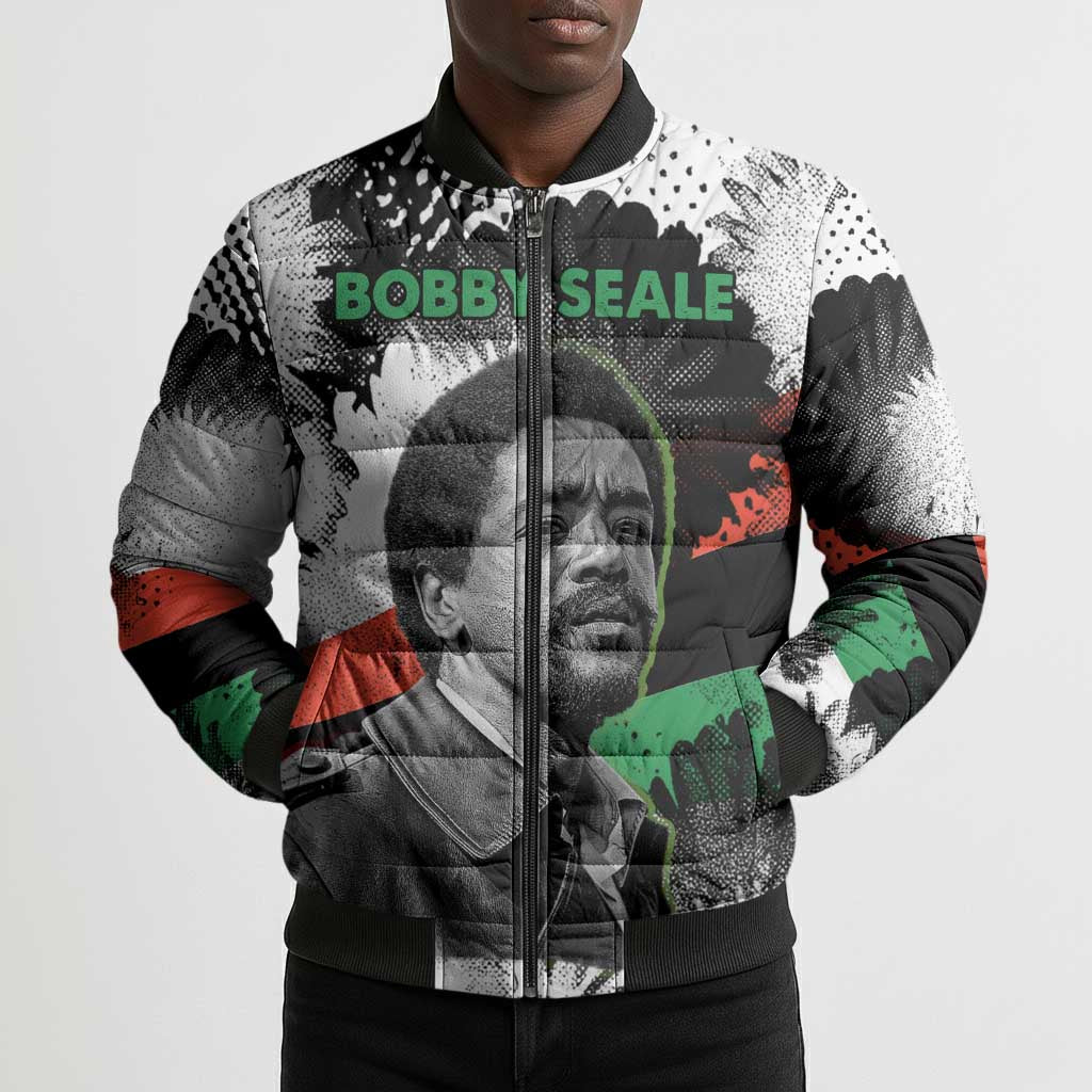 Bobby Seale Bomber Puffer Jacket Black Panther Artwork Solidarity Quote Revolutionary Civil Rights Tribute - Wonder Print Shop