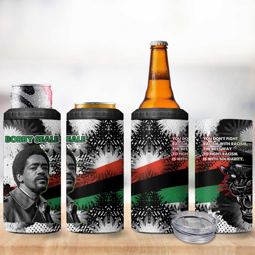 Bobby Seale 4 in 1 Can Cooler Tumbler Black Panther Artwork Solidarity Quote Revolutionary Civil Rights Tribute - Wonder Print Shop