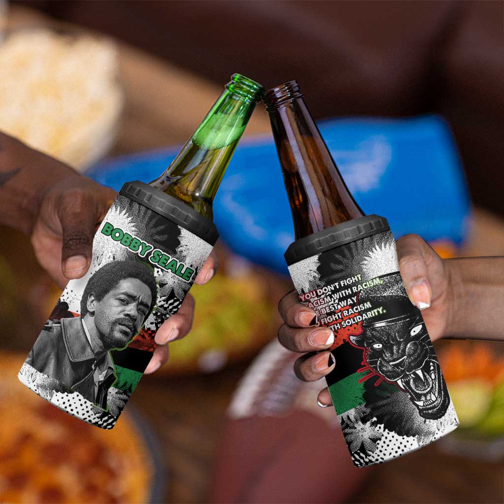 Bobby Seale 4 in 1 Can Cooler Tumbler Black Panther Artwork Solidarity Quote Revolutionary Civil Rights Tribute - Wonder Print Shop
