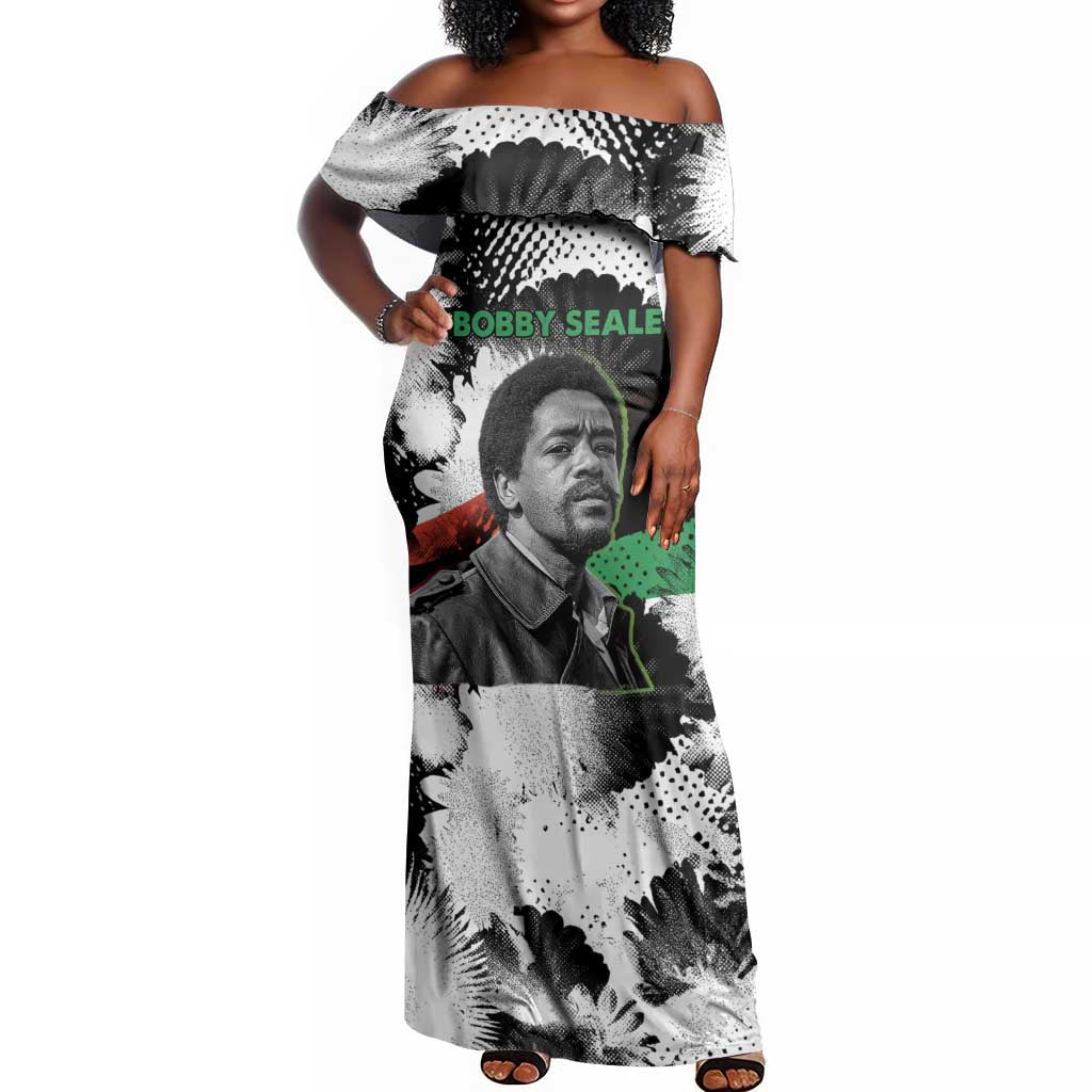 Bobby Seale Off Shoulder Maxi Dress Black Panther Artwork Solidarity Quote Revolutionary Civil Rights Tribute - Wonder Print Shop