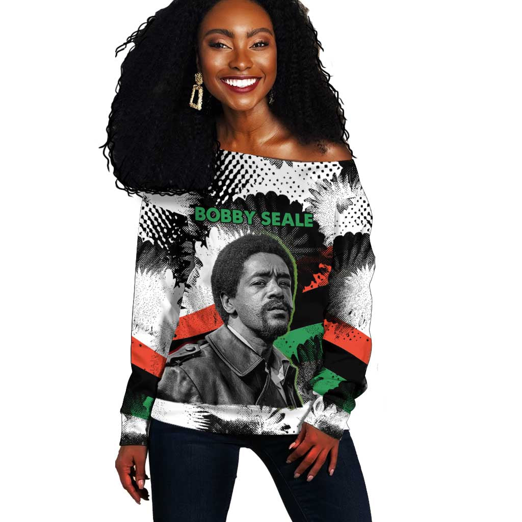 Bobby Seale Off Shoulder Sweater Black Panther Artwork Solidarity Quote Revolutionary Civil Rights Tribute - Wonder Print Shop