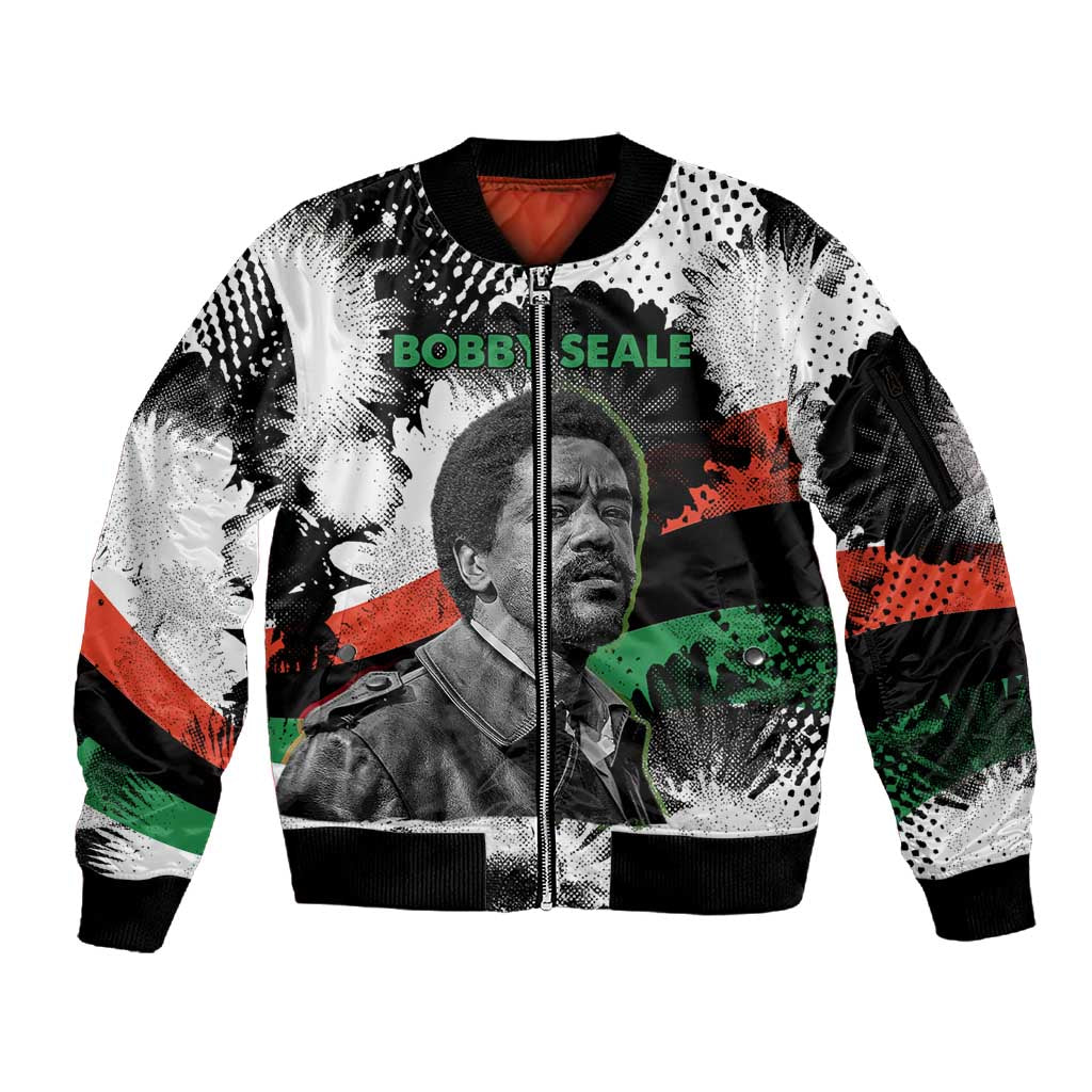 Bobby Seale Sleeve Zip Bomber Jacket Black Panther Artwork Solidarity Quote Revolutionary Civil Rights Tribute - Wonder Print Shop
