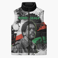 Bobby Seale Sleeveless Puffer Jacket Black Panther Artwork Solidarity Quote Revolutionary Civil Rights Tribute - Wonder Print Shop