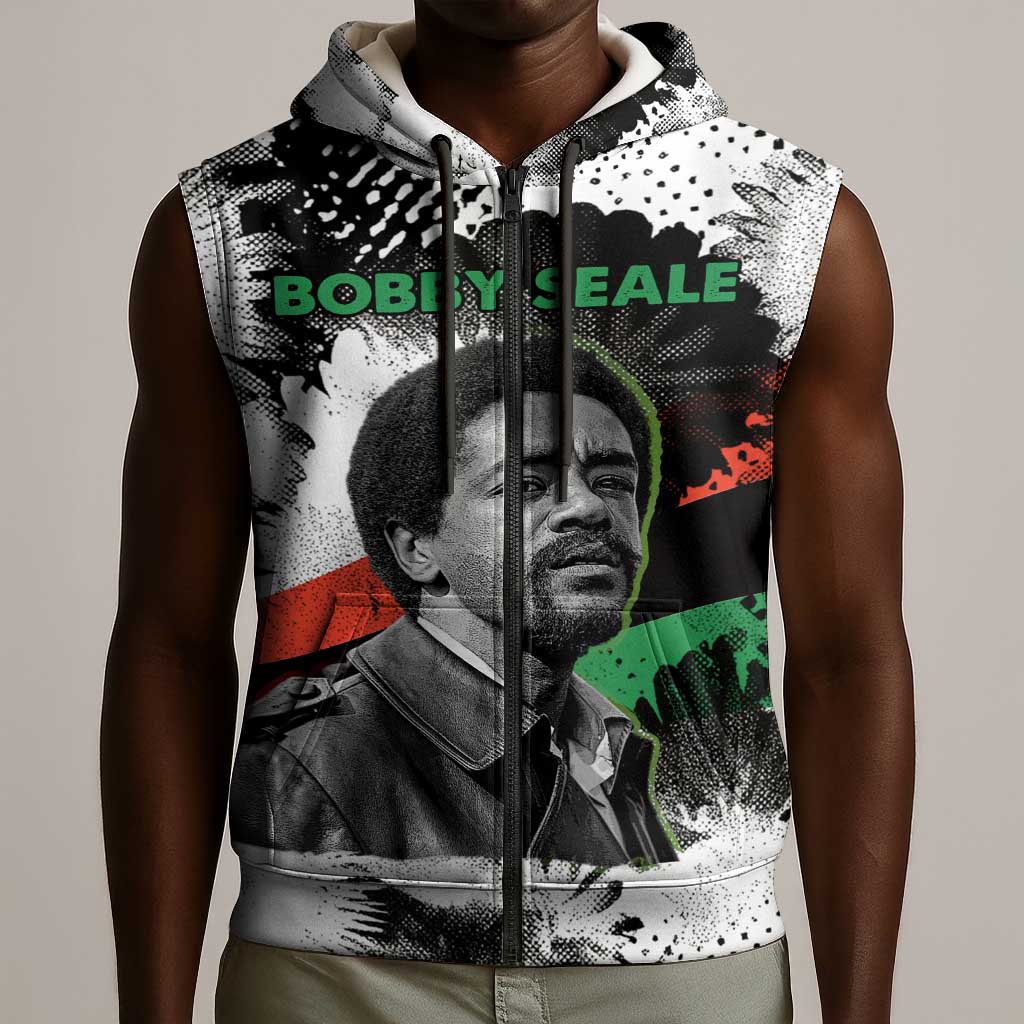 Bobby Seale Sleeveless Zip Hoodie Black Panther Artwork Solidarity Quote Revolutionary Civil Rights Tribute - Wonder Print Shop
