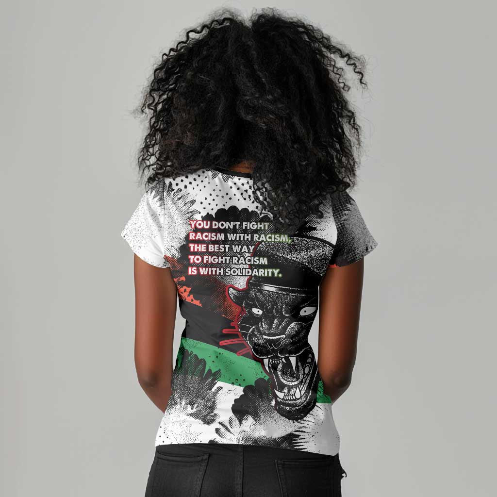 Bobby Seale Women V-Neck T-Shirt Black Panther Artwork Solidarity Quote Revolutionary Civil Rights Tribute - Wonder Print Shop