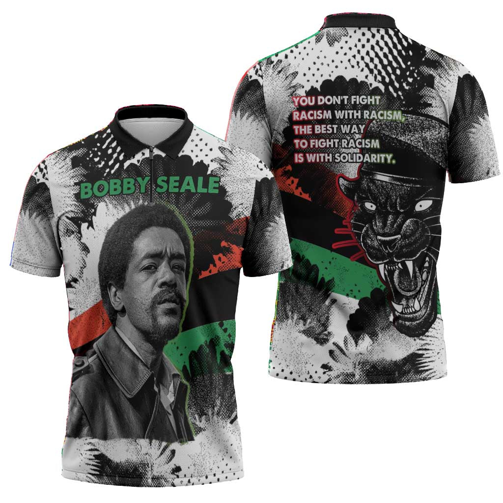 Bobby Seale Zipper Polo Shirt Black Panther Artwork Solidarity Quote Revolutionary Civil Rights Tribute - Wonder Print Shop
