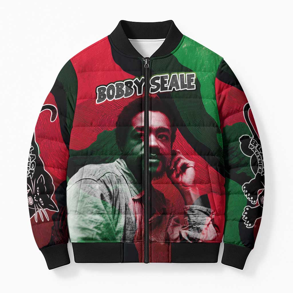 Bobby Seale Bomber Puffer Jacket Black Panther Logo Revolutionary Civil Rights Movement Tribute - Wonder Print Shop