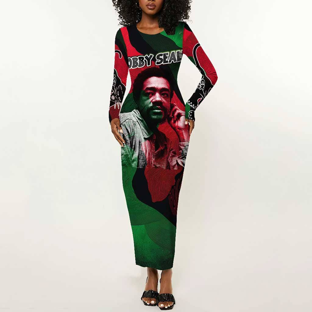 Bobby Seale Long Sleeve Bodycon Dress Black Panther Logo Revolutionary Civil Rights Movement Tribute - Wonder Print Shop