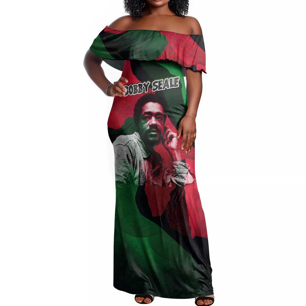 Bobby Seale Off Shoulder Maxi Dress Black Panther Logo Revolutionary Civil Rights Movement Tribute - Wonder Print Shop