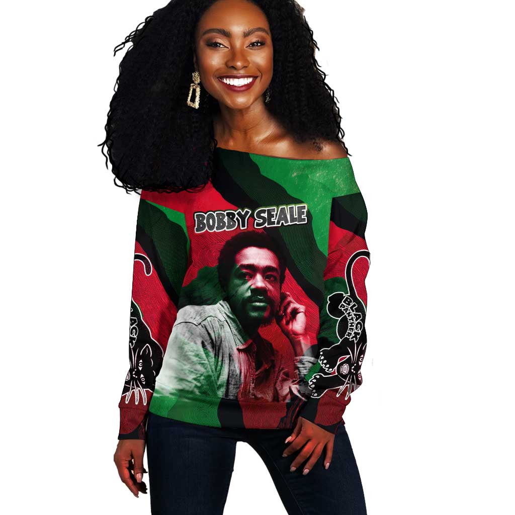 Bobby Seale Off Shoulder Sweater Black Panther Logo Revolutionary Civil Rights Movement Tribute - Wonder Print Shop