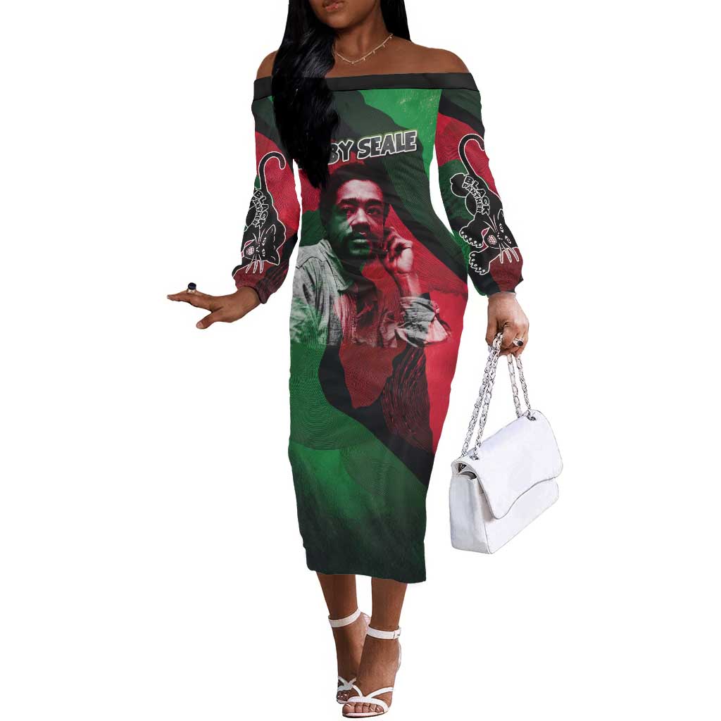 Bobby Seale Off The Shoulder Long Sleeve Dress Black Panther Logo Revolutionary Civil Rights Movement Tribute - Wonder Print Shop