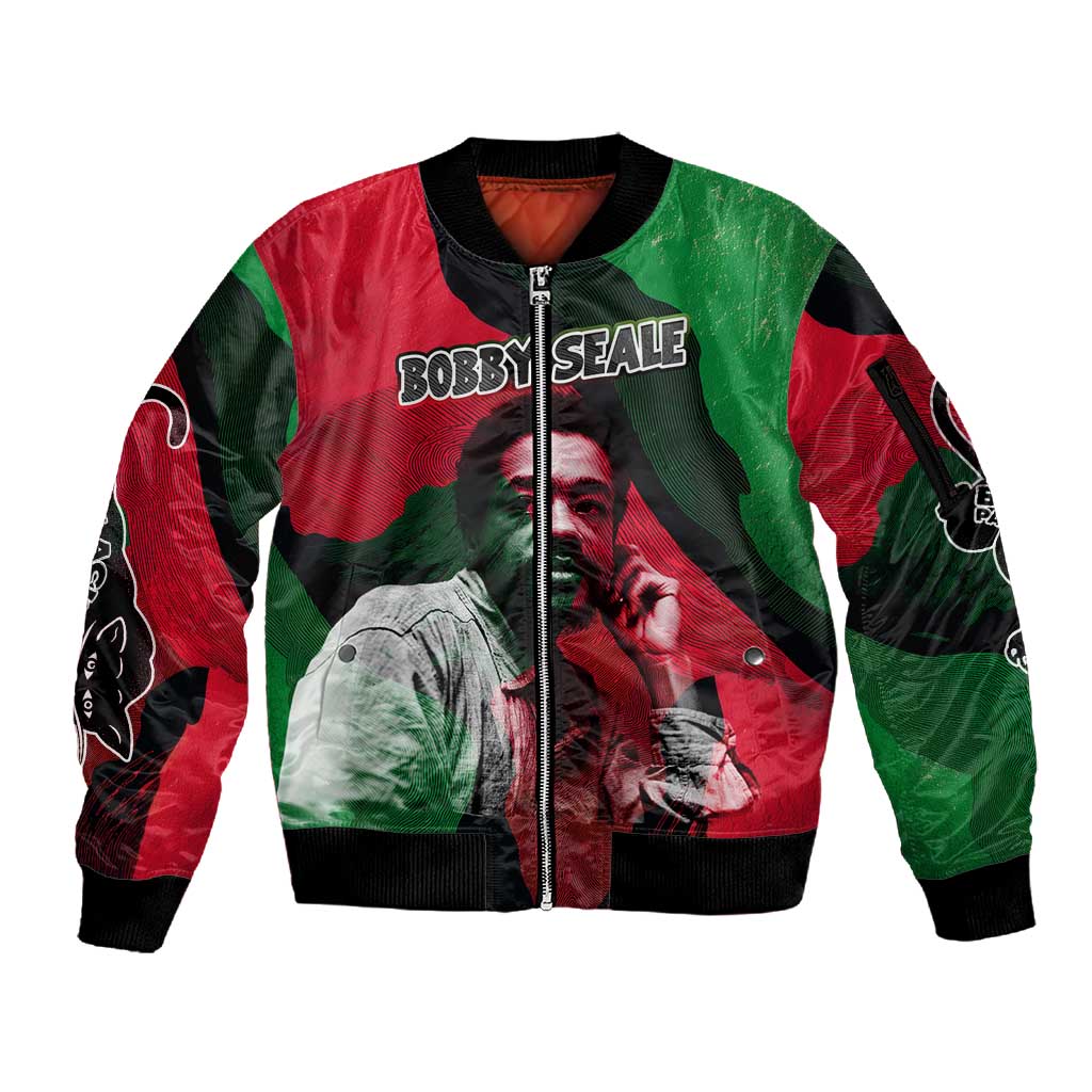 Bobby Seale Sleeve Zip Bomber Jacket Black Panther Logo Revolutionary Civil Rights Movement Tribute - Wonder Print Shop