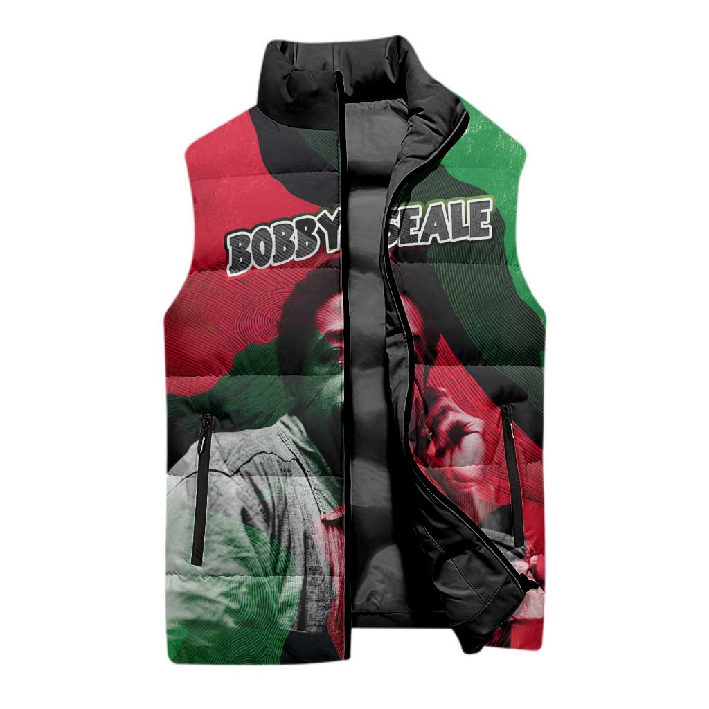 Bobby Seale Sleeveless Puffer Jacket Black Panther Logo Revolutionary Civil Rights Movement Tribute - Wonder Print Shop