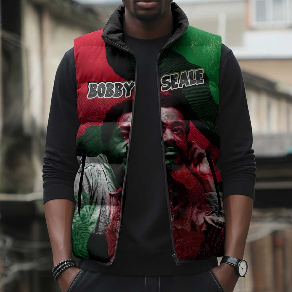 Bobby Seale Sleeveless Puffer Jacket Black Panther Logo Revolutionary Civil Rights Movement Tribute - Wonder Print Shop