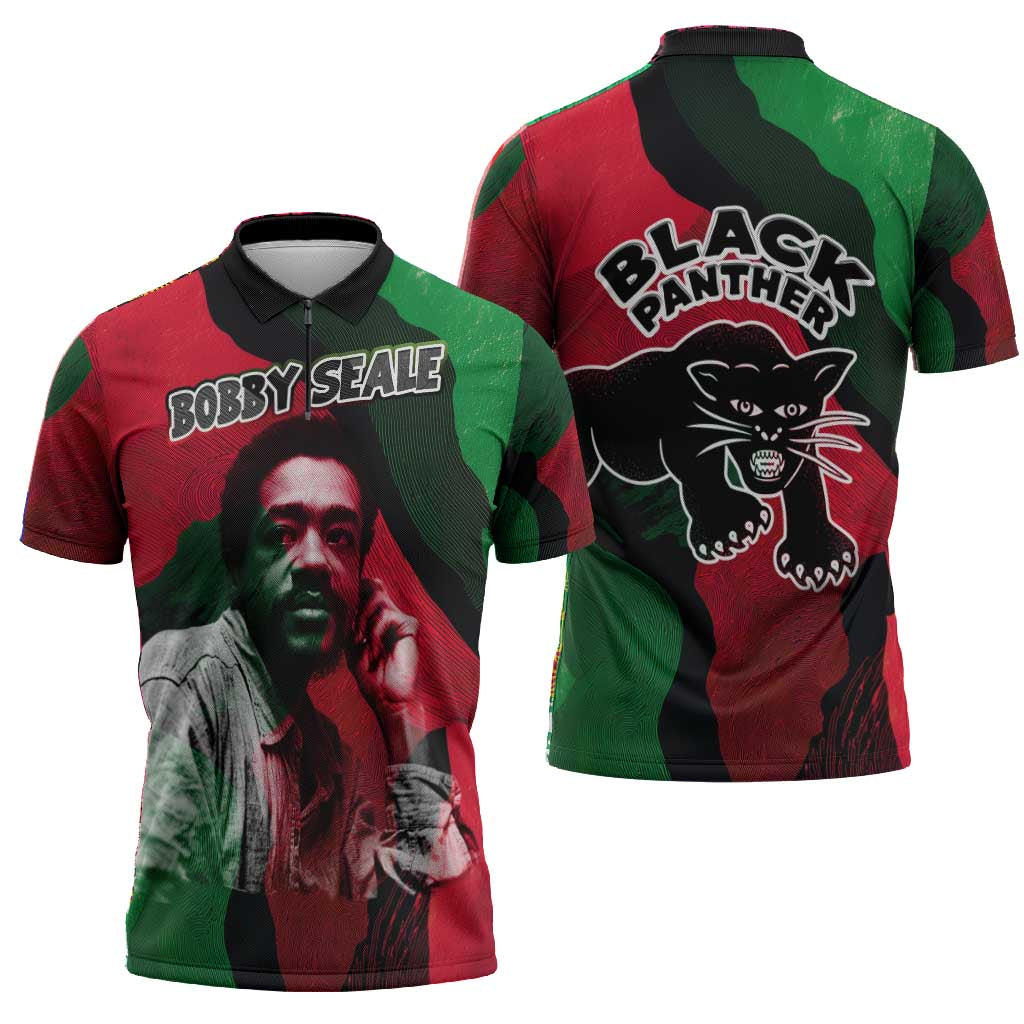Bobby Seale Zipper Polo Shirt Black Panther Logo Revolutionary Civil Rights Movement Tribute - Wonder Print Shop