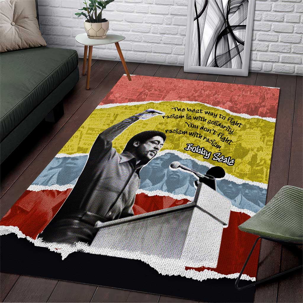 Bobby Seale Area Rug Torn Paper Collage Design Solidarity Quote Powerful Speech Artwork Civil Rights - Wonder Print Shop