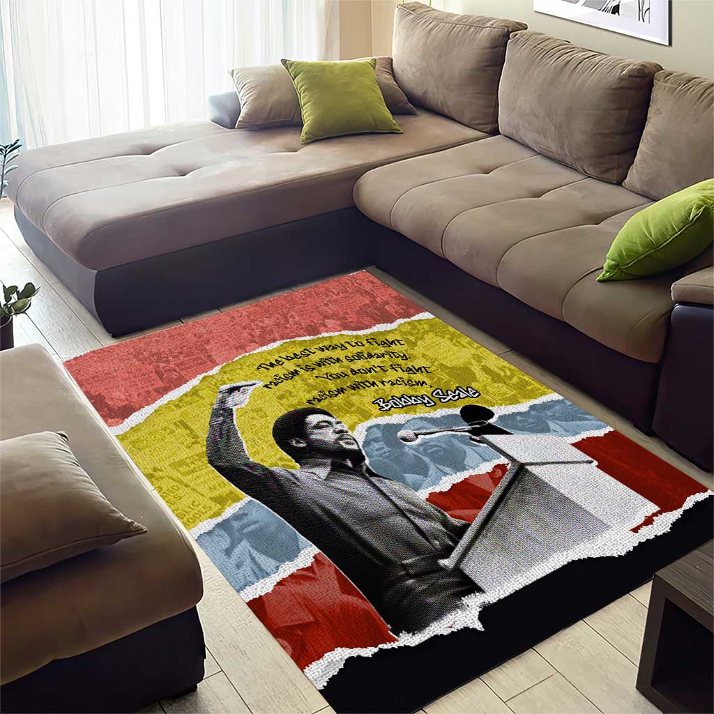 Bobby Seale Area Rug Torn Paper Collage Design Solidarity Quote Powerful Speech Artwork Civil Rights - Wonder Print Shop