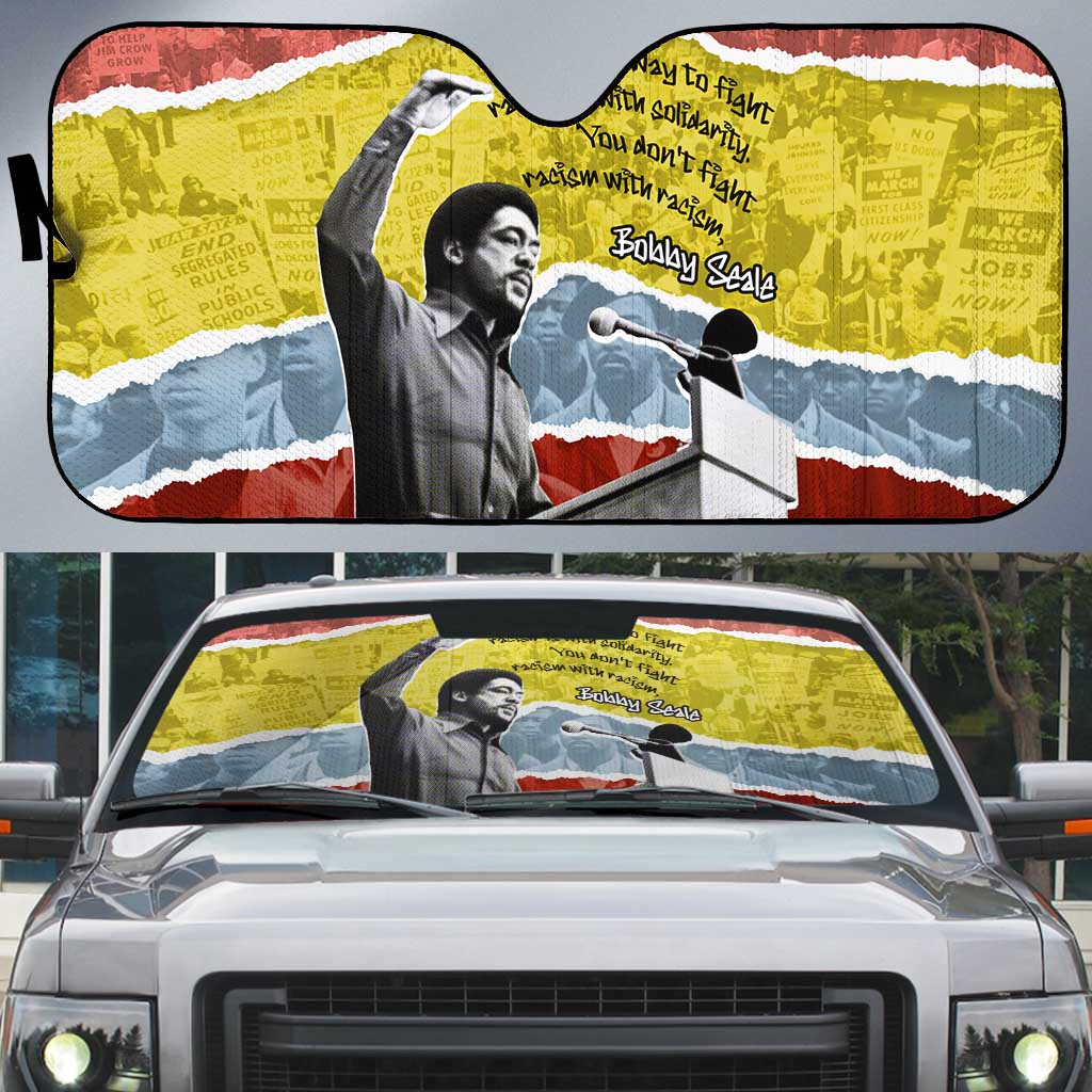 Bobby Seale Auto Sun Shade Torn Paper Collage Design Solidarity Quote Powerful Speech Artwork Civil Rights - Wonder Print Shop