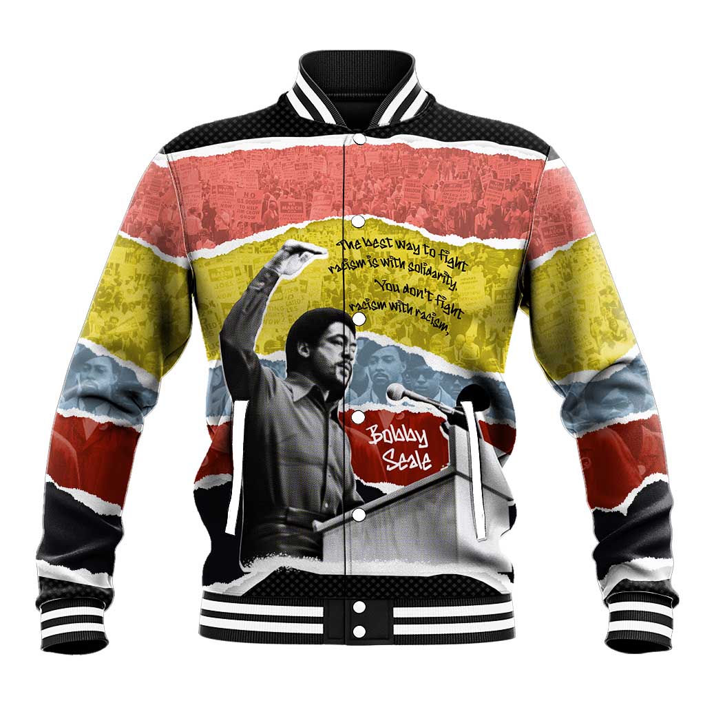 Bobby Seale Baseball Jacket Torn Paper Collage Design Solidarity Quote Powerful Speech Artwork Civil Rights - Wonder Print Shop