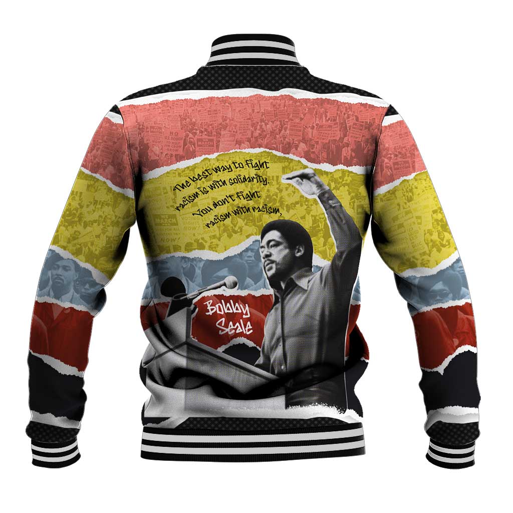 Bobby Seale Baseball Jacket Torn Paper Collage Design Solidarity Quote Powerful Speech Artwork Civil Rights - Wonder Print Shop