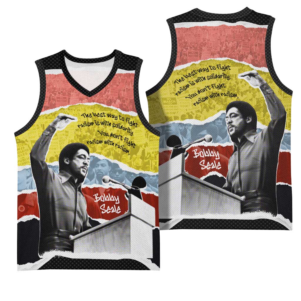 Bobby Seale Basketball Jersey Torn Paper Collage Design Solidarity Quote Powerful Speech Artwork Civil Rights - Wonder Print Shop