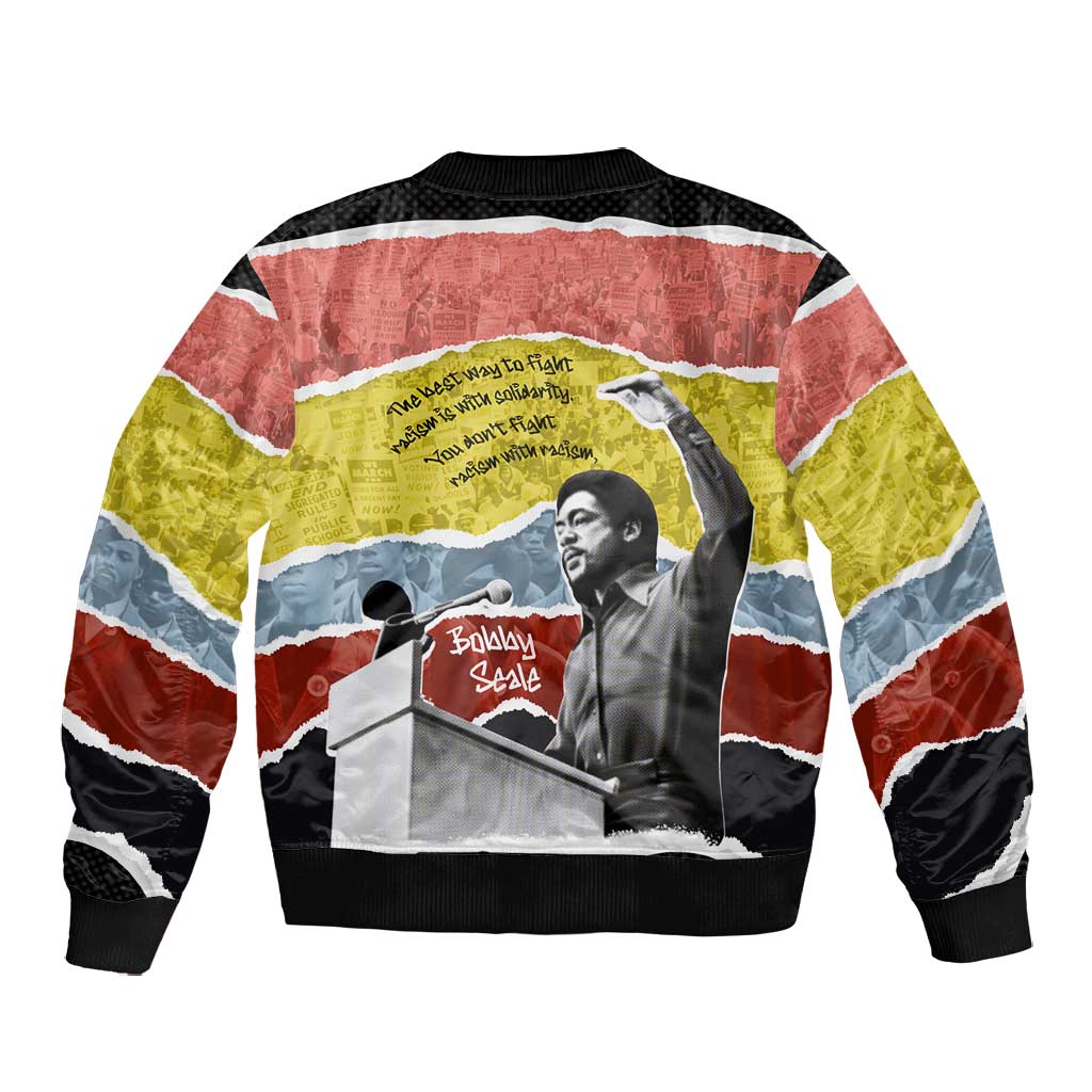 Bobby Seale Bomber Jacket Torn Paper Collage Design Solidarity Quote Powerful Speech Artwork Civil Rights - Wonder Print Shop