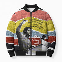 Bobby Seale Bomber Puffer Jacket Torn Paper Collage Design Solidarity Quote Powerful Speech Artwork Civil Rights - Wonder Print Shop