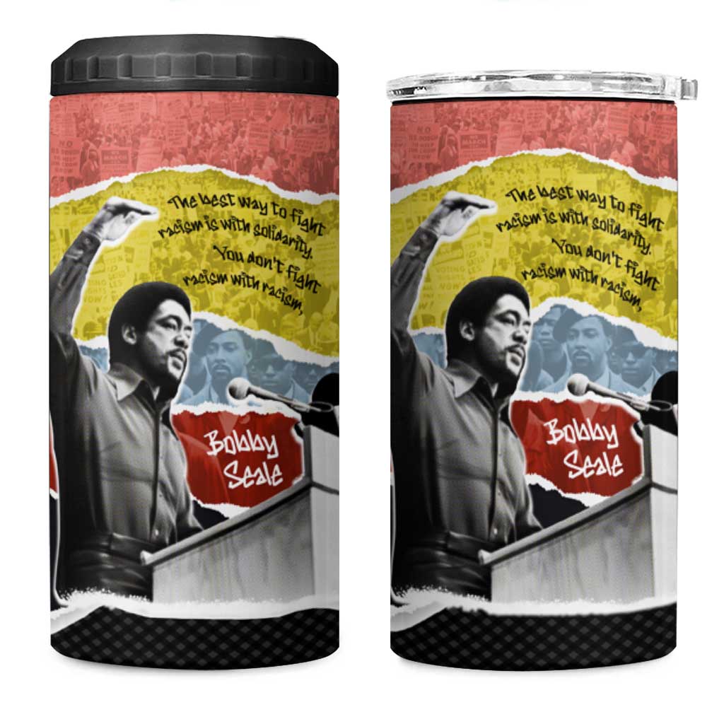 Bobby Seale 4 in 1 Can Cooler Tumbler Torn Paper Collage Design Solidarity Quote Powerful Speech Artwork Civil Rights - Wonder Print Shop