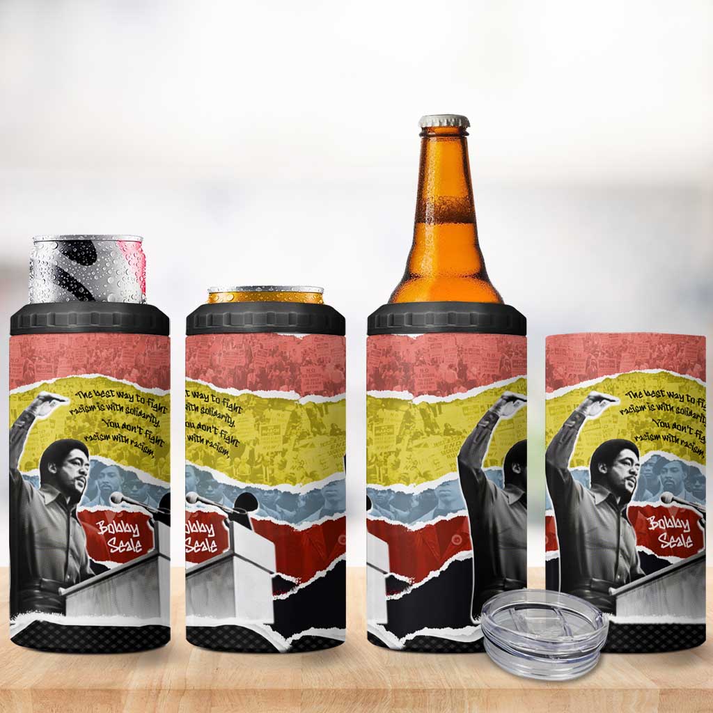 Bobby Seale 4 in 1 Can Cooler Tumbler Torn Paper Collage Design Solidarity Quote Powerful Speech Artwork Civil Rights - Wonder Print Shop