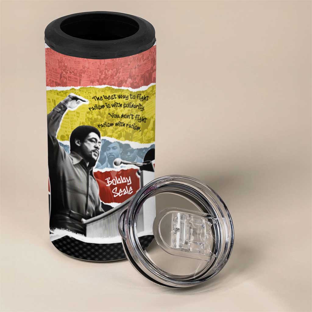 Bobby Seale 4 in 1 Can Cooler Tumbler Torn Paper Collage Design Solidarity Quote Powerful Speech Artwork Civil Rights - Wonder Print Shop