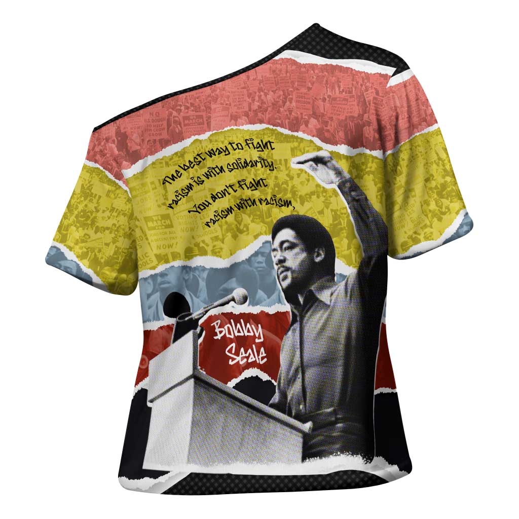 Bobby Seale Cross Shoulder Shirt Torn Paper Collage Design Solidarity Quote Powerful Speech Artwork Civil Rights - Wonder Print Shop