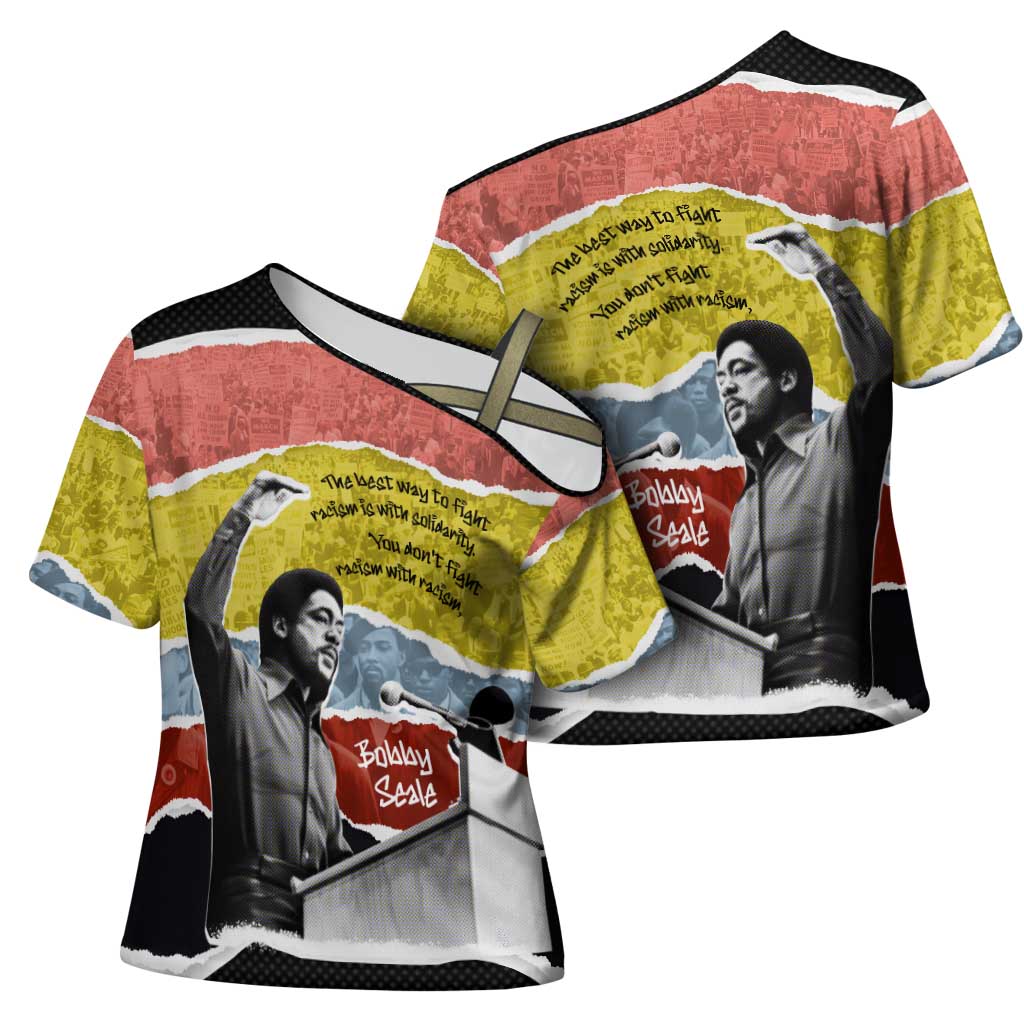 Bobby Seale Cross Shoulder Shirt Torn Paper Collage Design Solidarity Quote Powerful Speech Artwork Civil Rights - Wonder Print Shop