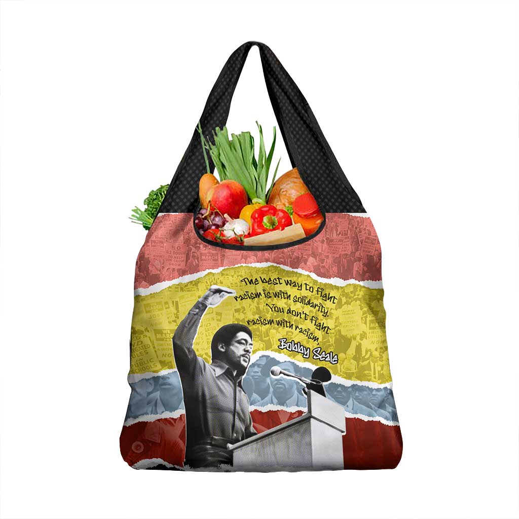 Bobby Seale Grocery Bag Torn Paper Collage Design Solidarity Quote Powerful Speech Artwork Civil Rights - Wonder Print Shop