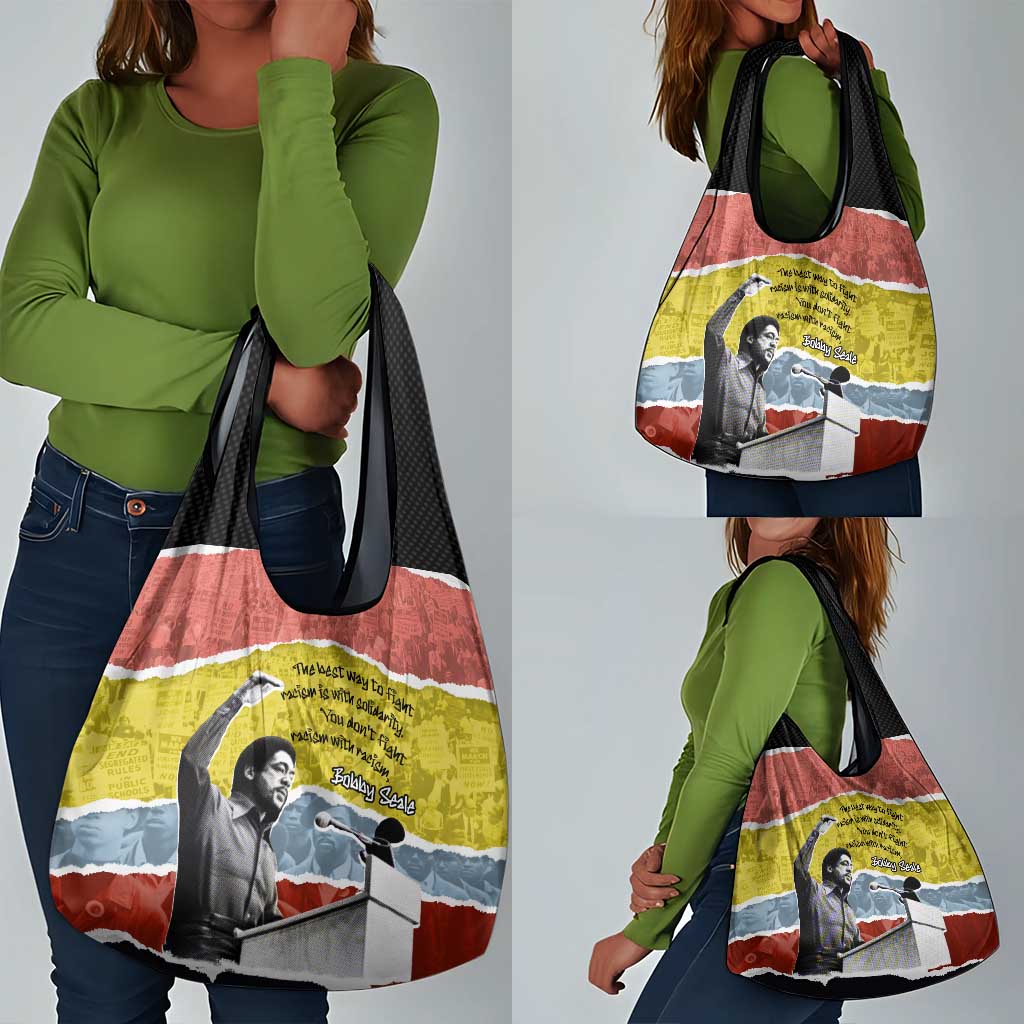 Bobby Seale Grocery Bag Torn Paper Collage Design Solidarity Quote Powerful Speech Artwork Civil Rights - Wonder Print Shop