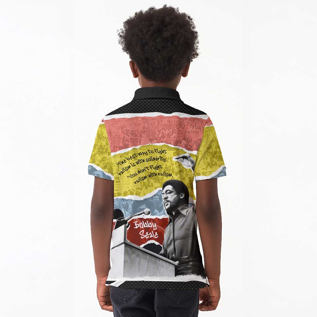 Bobby Seale Kid Polo Shirt Torn Paper Collage Design Solidarity Quote Powerful Speech Artwork Civil Rights - Wonder Print Shop