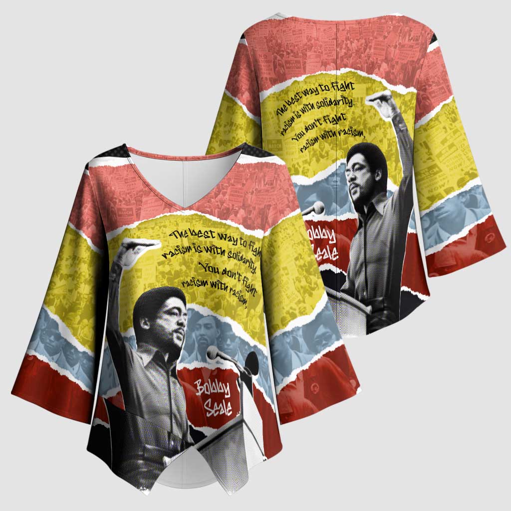 Bobby Seale Kimono Sleeve Blouse Torn Paper Collage Design Solidarity Quote Powerful Speech Artwork Civil Rights - Wonder Print Shop