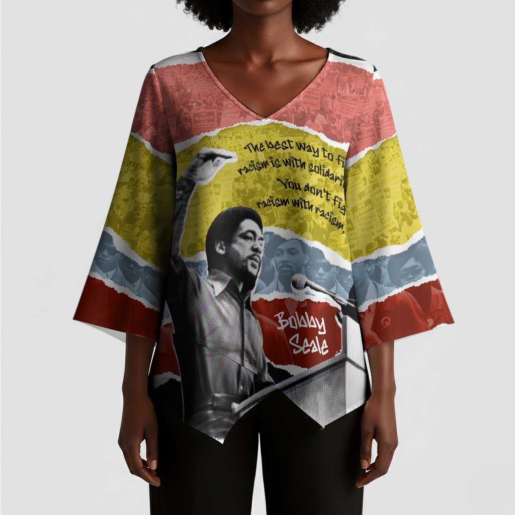 Bobby Seale Kimono Sleeve Blouse Torn Paper Collage Design Solidarity Quote Powerful Speech Artwork Civil Rights - Wonder Print Shop