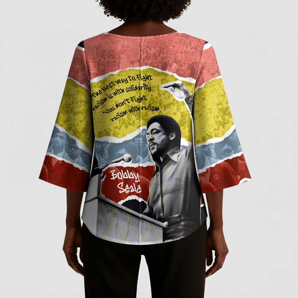 Bobby Seale Kimono Sleeve Blouse Torn Paper Collage Design Solidarity Quote Powerful Speech Artwork Civil Rights - Wonder Print Shop