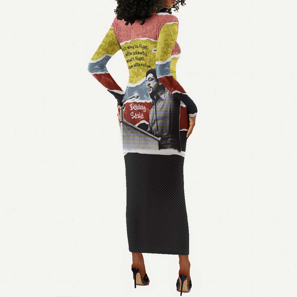 Bobby Seale Long Sleeve Bodycon Dress Torn Paper Collage Design Solidarity Quote Powerful Speech Artwork Civil Rights - Wonder Print Shop